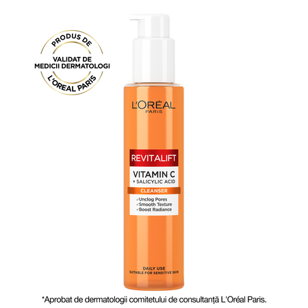 Gel de curatare spumant imbogatit cu Vitamina C si Acid Salicilic Revitalift Clinical, 150 ml, Loreal Paris 578089
