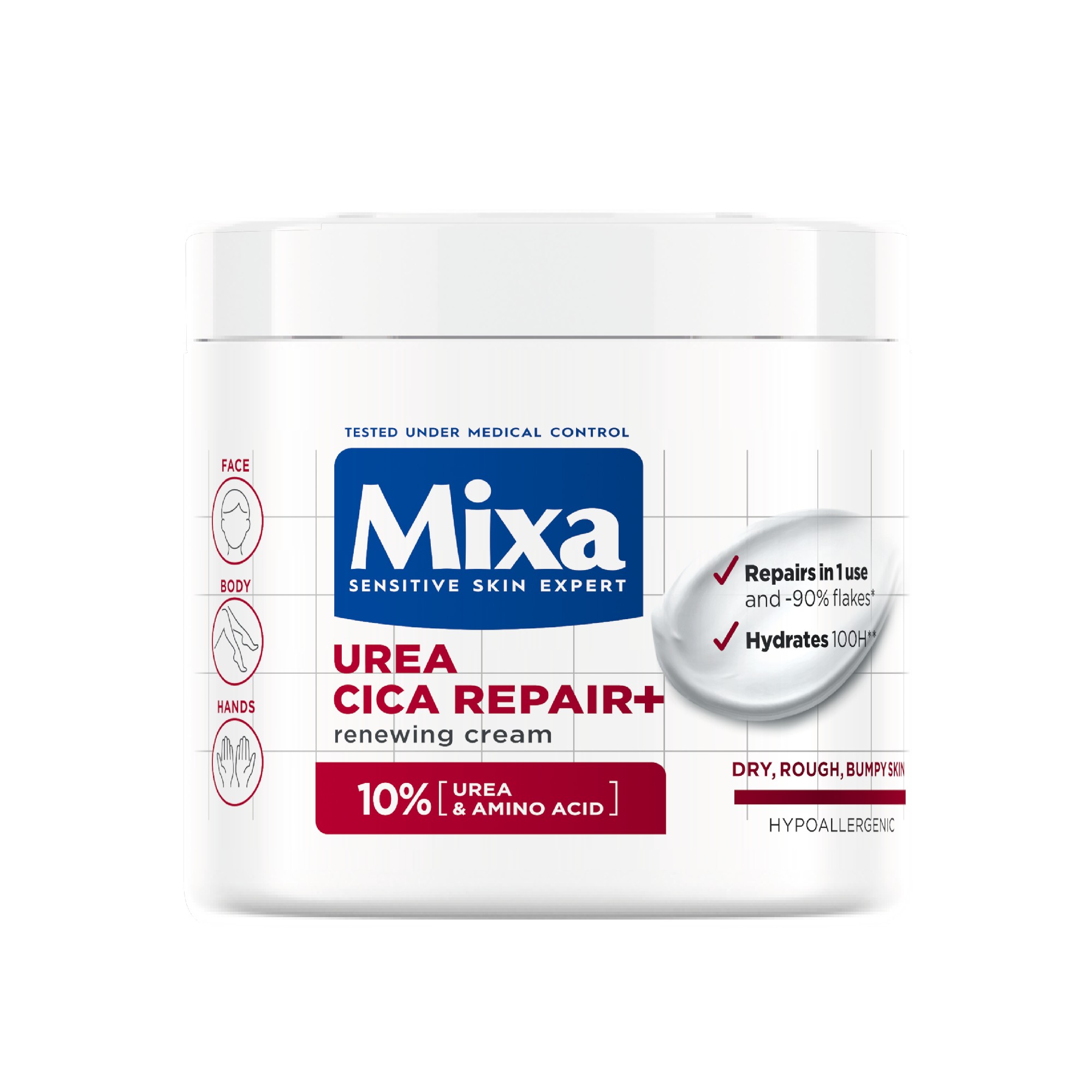 Crema regeneratoare pentru fata si corp cu 10% Uree si Niacinamida Cica Repair, 400 ml, Mixa