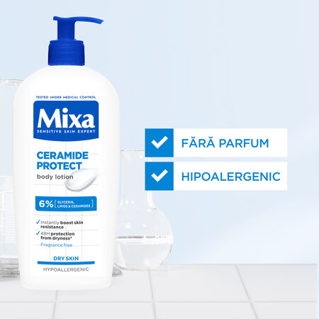 Lotiune de corp cu 6% Glicerina, Lipide si Ceramide pentru piele uscata, Ceramide Protect, 400 ml, Mixa 578162