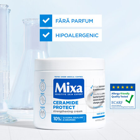 Crema cu efect fortifiant pentru fata si corp cu 10% Glicerina Ceramide Protect, 400 ml, Mixa 578176
