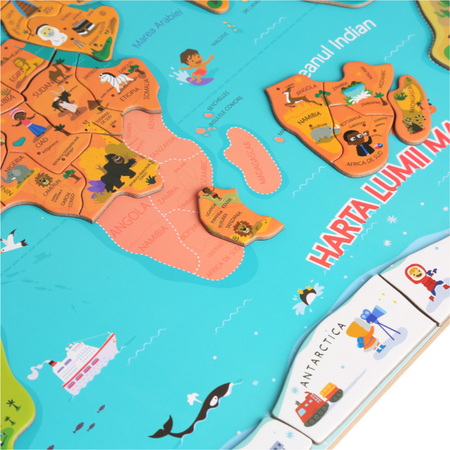 Puzzle Magnetic in Limba Romana Harta Lumii Mare, +3 ani, Bufnitel 578454
