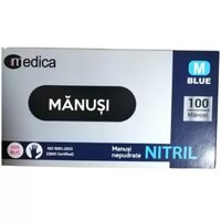 Manusi nepudrate din nitril pentru examinare, Marimea M, albastre, 100 bucati, Medica