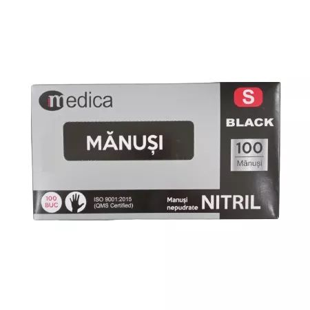 MEDICA MANUSI EXAMINARE NITRIL NEPUDRATE NEGRU S 100BUC