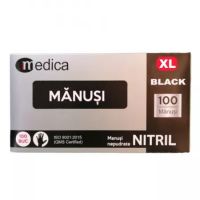 Manusi nepudrate din nitril pentru examinare, Marimea XL, negre, 100 bucati, Medica