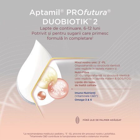 Lapte praf ProFutura DuoBiotik 2, 6-12 luni, 800 g, Aptamil 503414