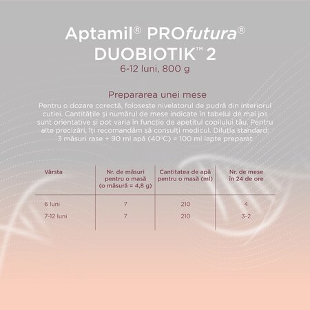 Lapte praf ProFutura DuoBiotik 2, 6-12 luni, 800 g, Aptamil 503417