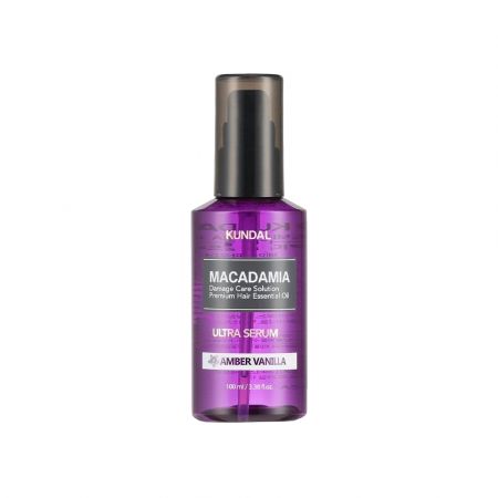 Serum pentru par Kundal Macadamia cu aroma de vanilie si chihlimbar, 100 ml, Kundal