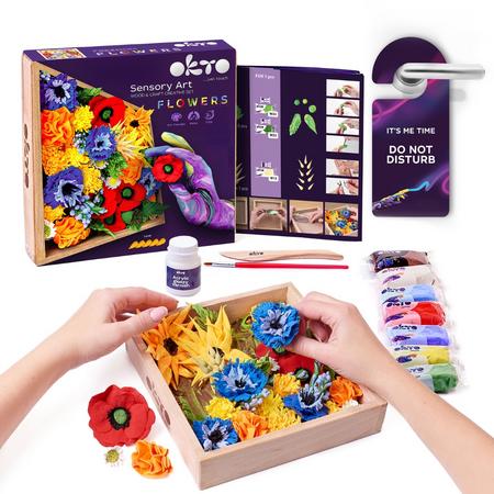 Set de modelaj in rama de lemn Wood & Craft, 21 x 21 cm, +12 ani, Flowers 1, Okto 580225
