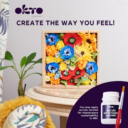 Set de modelaj in rama de lemn Wood & Craft, 21 x 21 cm, +12 ani, Flowers 1, Okto 580227
