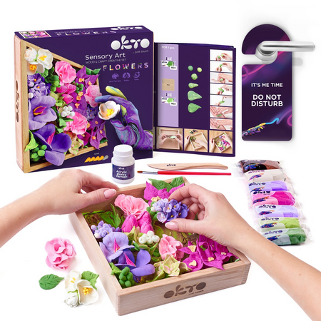 Set de modelaj in rama de lemn Wood & Craft, 21 x 21 cm, +12 ani, Flowers 2, Okto 580240