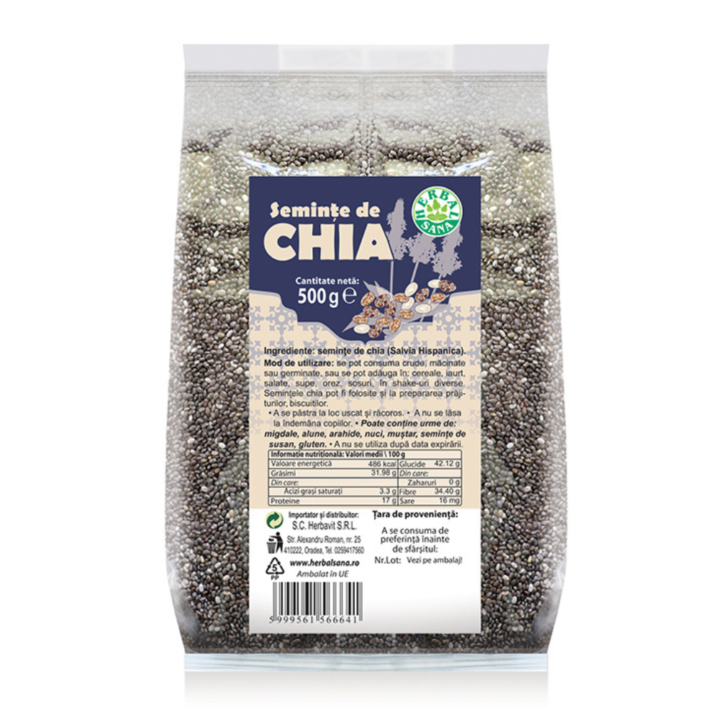 Seminte de chia, 500 g, Herbal Sana