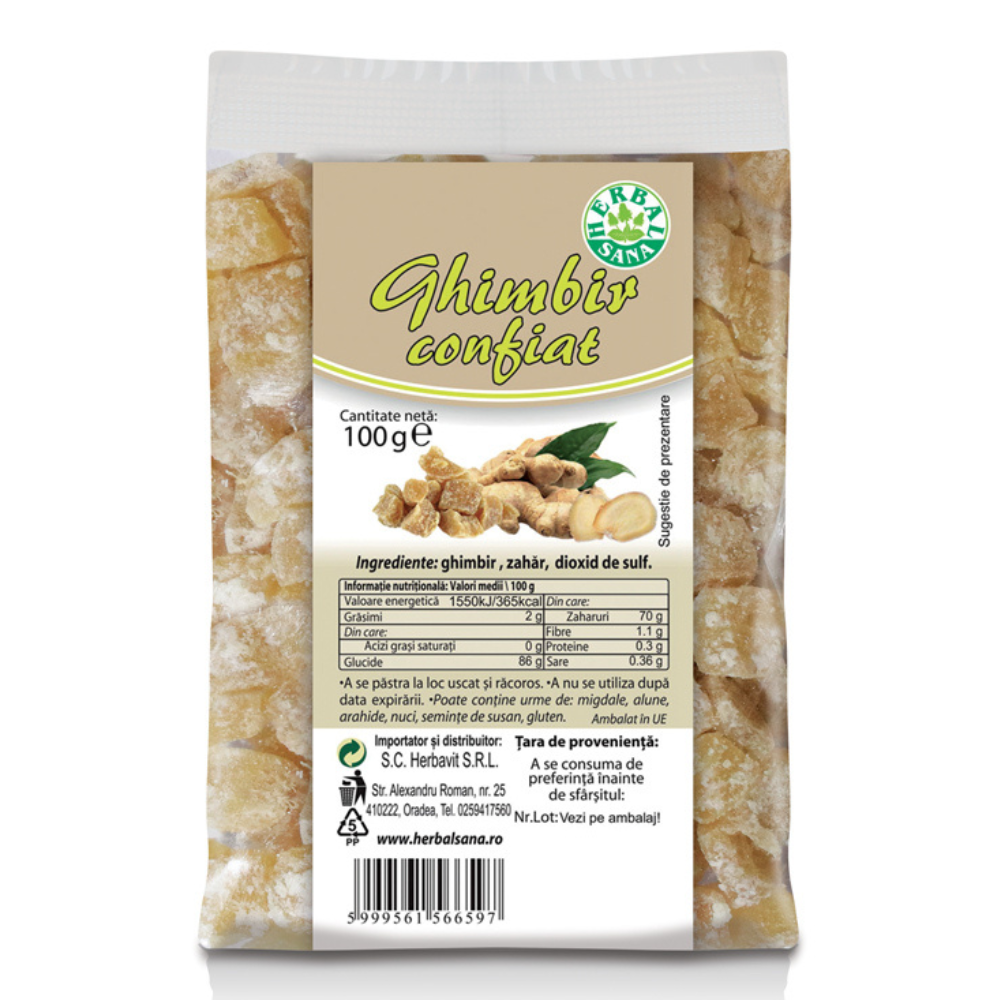 Ghimbir confiat, 100 g, Herbal Sana