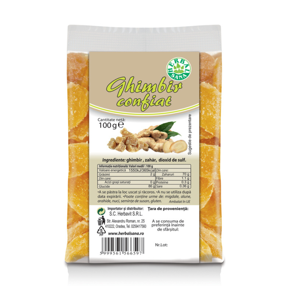 Ghimbir confiat, 100 g, Herbal Sana