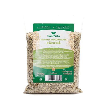 Eticheta Produs Seminte de canepa decorticate, 500 g, Sanovita