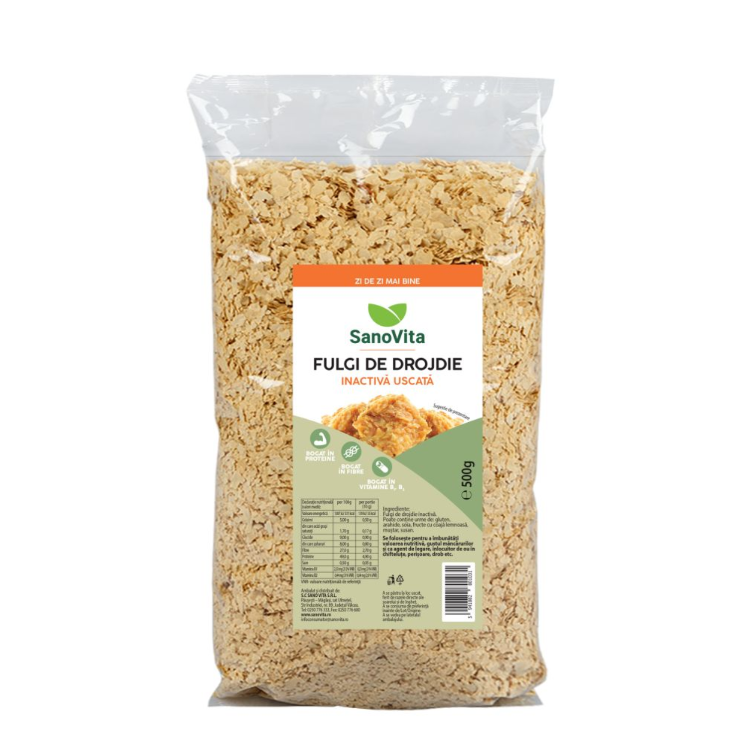 Fulgi de drojdie inactiva uscata, 500 g, Sanovita