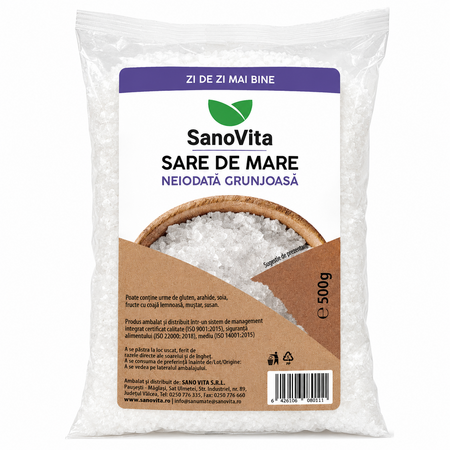 Sare de mare grunjoasa neiodata, 500 g, Sanovita