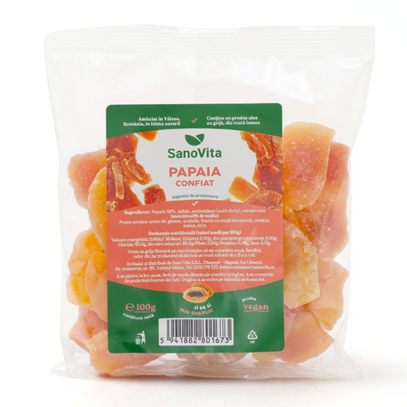 Eticheta Produs Papaia confiat, 100 g, Sanovita