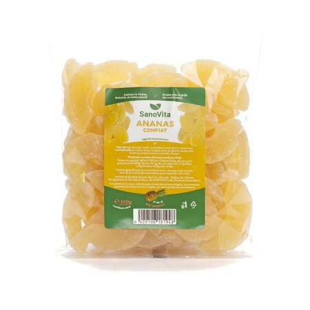 Eticheta Produs Ananas confiat, 100 g, Sanovita