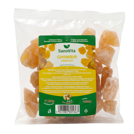 Eticheta Produs Ghimbir confiat, 100 g, Sanovita