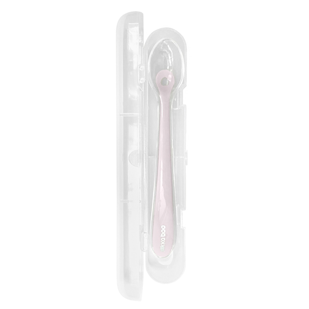 Lingurita din silicon cu carcasa de protectie, +4 luni, Pink, Kikka Boo