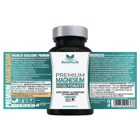 Magneziu Bisglicinat Premium, 60 capsule vegane, Boost4Life 725822