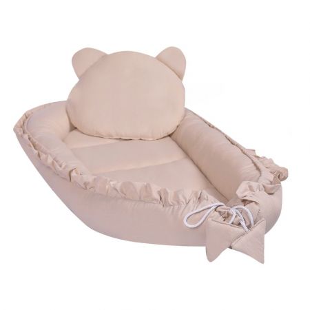 Babynest cu pernuta si volanase, Beige, E-Kids