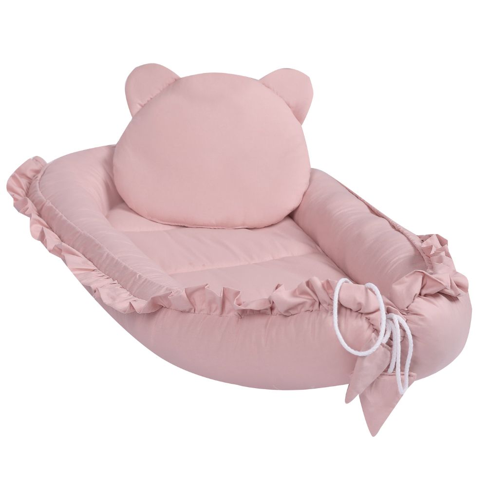 Baby Nest din bumbac cu pernuta, Pink, E-Kids