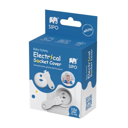 Set 12 capace de protectie pentru prize cu doua cheite, Alb, Sipo 614655
