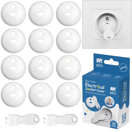 Set 12 capace de protectie pentru prize cu doua cheite, Alb, Sipo 614643
