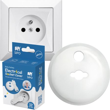 Set 12 capace de protectie pentru prize cu doua cheite, Alb, Sipo 614644