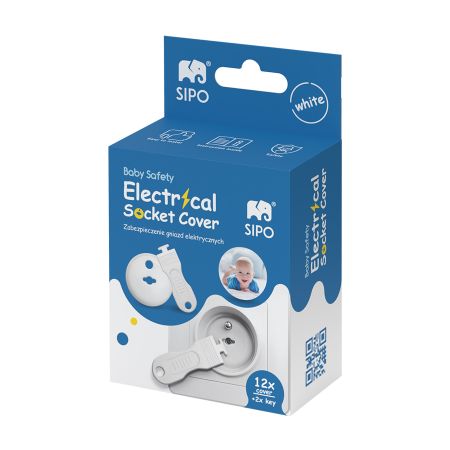Set 12 capace de protectie pentru prize cu doua cheite, Alb, Sipo 614646