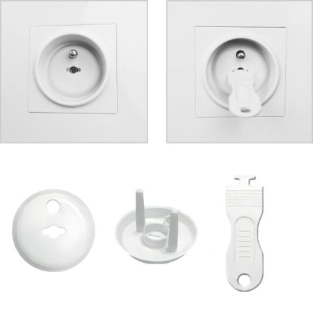 Set 12 capace de protectie pentru prize cu doua cheite, Alb, Sipo 614642