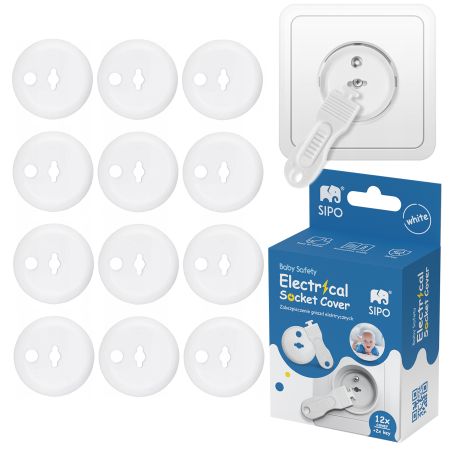Set 12 capace de protectie pentru prize cu doua cheite, Alb, Sipo 614654
