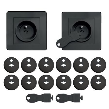 Set 12 capace de protectie pentru prize cu doua cheite, Negru, Sipo 614520