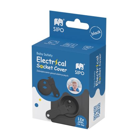 Set 12 capace de protectie pentru prize cu doua cheite, Negru, Sipo 614525