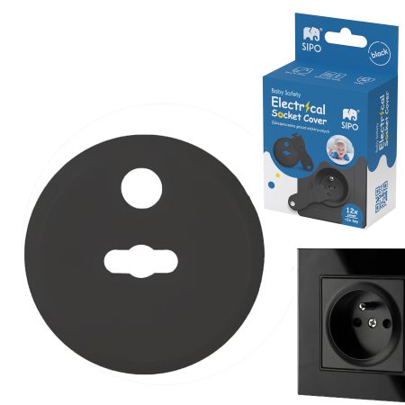 Set 12 capace de protectie pentru prize cu doua cheite, Negru, Sipo 614533