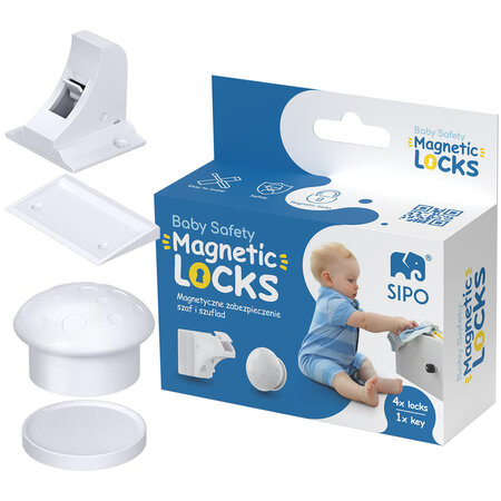 Set sistem de siguranta magnetic pentru usi, dulapuri si sertare, 4 bucati, Sipo 614637