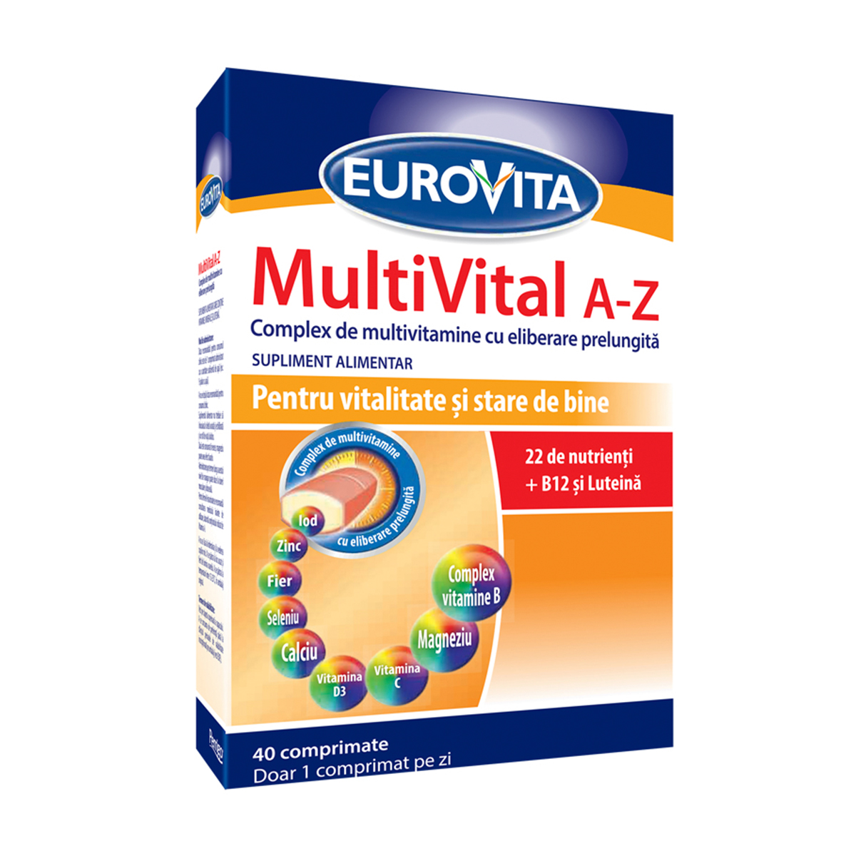 Complex de vitamine si minerale Multivital A-Z, 40 comprimate, Eurovita