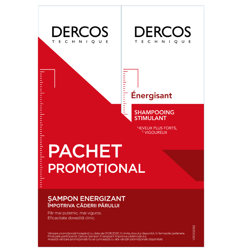 Pachet sampon energizant Dercos, 2x200 ml, Vichy