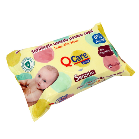 QCARE SERVETELE UMEDE COPII SENZITIV 56 BUC