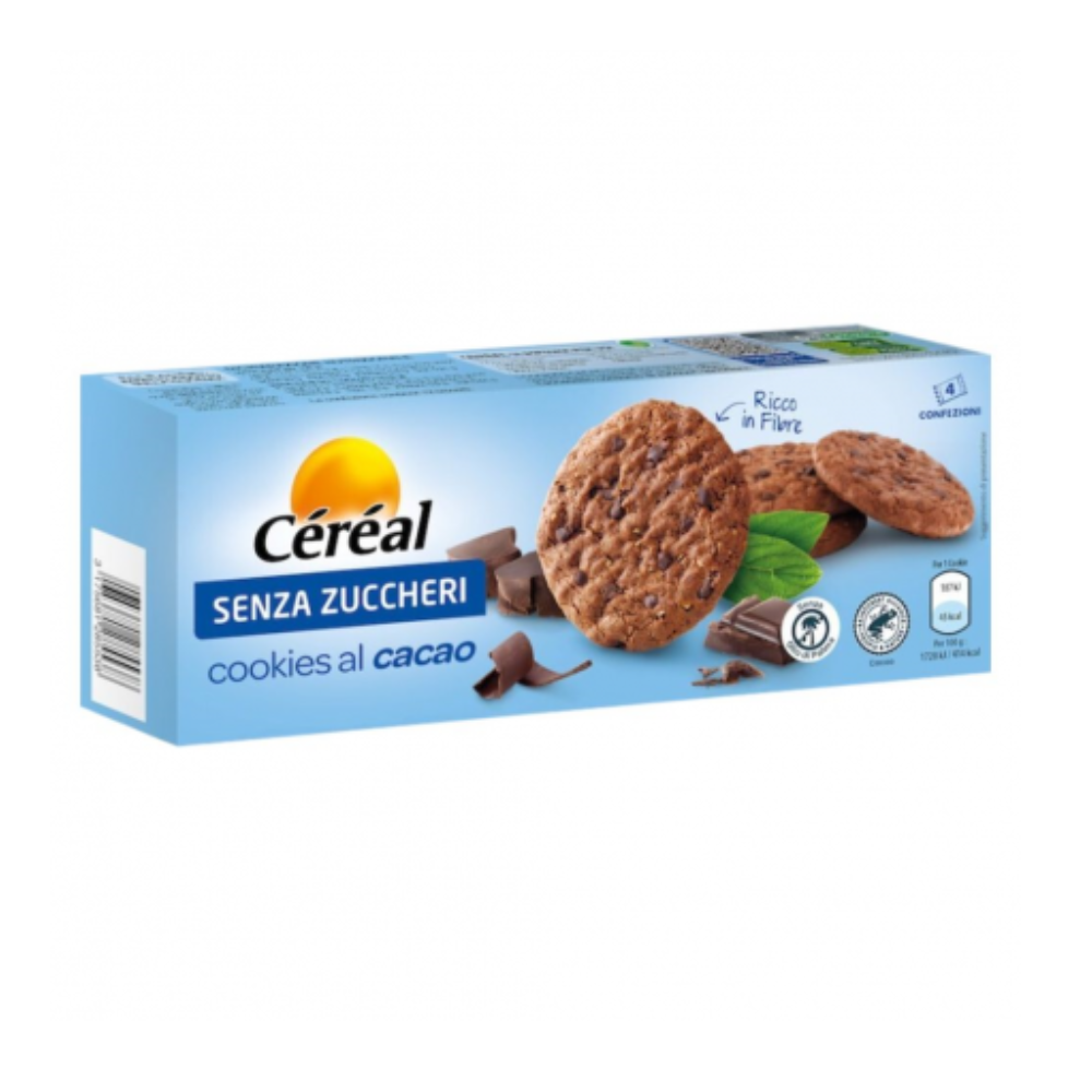 Cookies cu ciocolata si cacao fara zahar, 130 g, Cereal