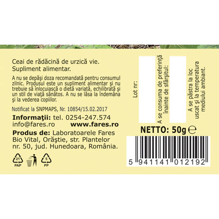 Ceai radacina de urzica vie, 50g, Fares 722103