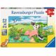 Puzzle Pui de animale la Ferma, +3 ani, 2x12 piese, Ravensburger 585702