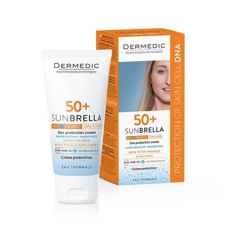 Crema protectie solara SPF50+ pentru piele sensibila cu capilare fragile SunBrella, 50 g, Dermedic 793440