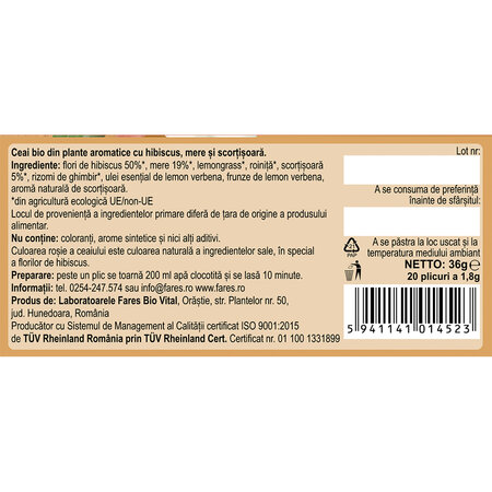 Ceai natural din 7 Plante Bio, 20 plicuri, Fares 722690