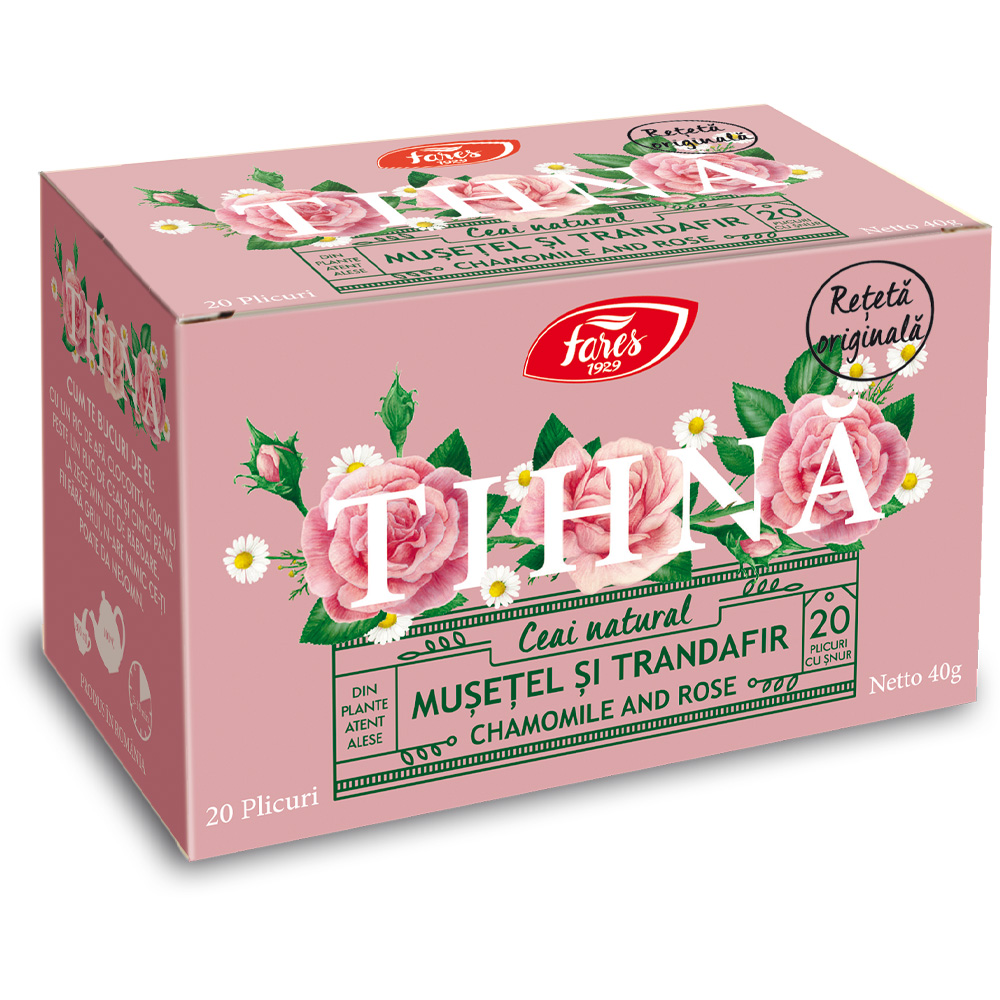 Ceai cu musetel si trandafir Tihna, 20 plicuri, Fares