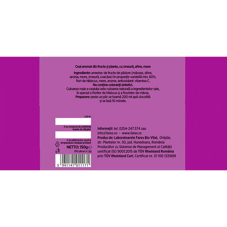 Ceai cu fructe de padure Aromfruct, 100 plicuri, Fares 721868