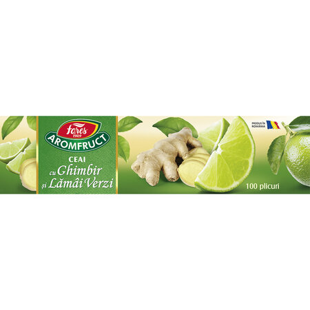 Ceai cu ghimbir si lamai verzi Aromfruct, 100 plicuri, Fares 722055