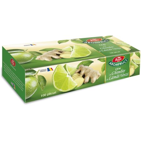 Ceai cu ghimbir si lamai verzi Aromfruct, 100 plicuri, Fares