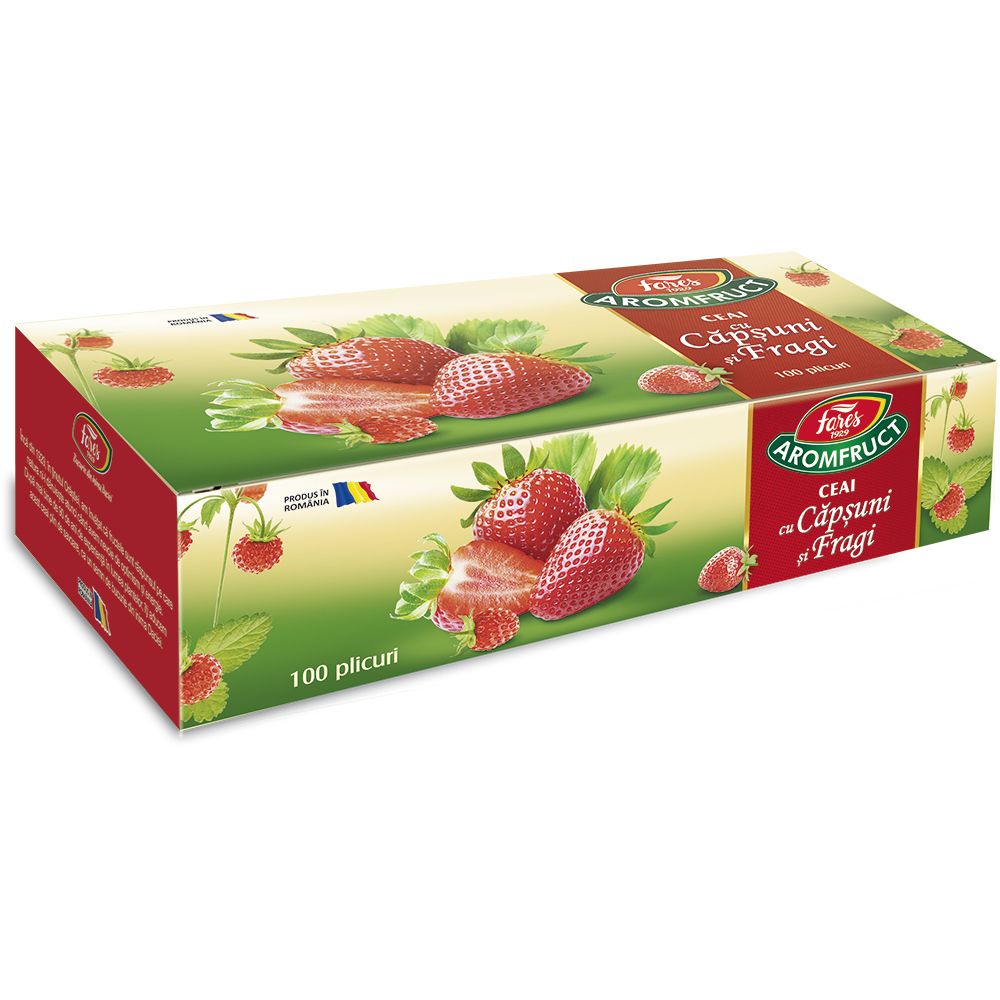 Ceai cu capsune si fragi Aromfruct, 100 plicuri, Fares